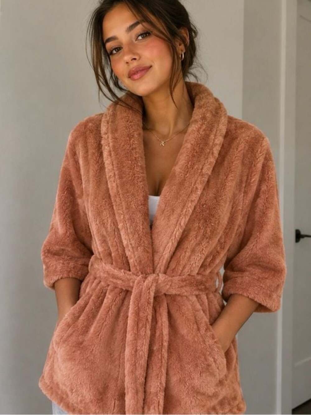 Minky Couture Plush Robe in Coral Size Small New